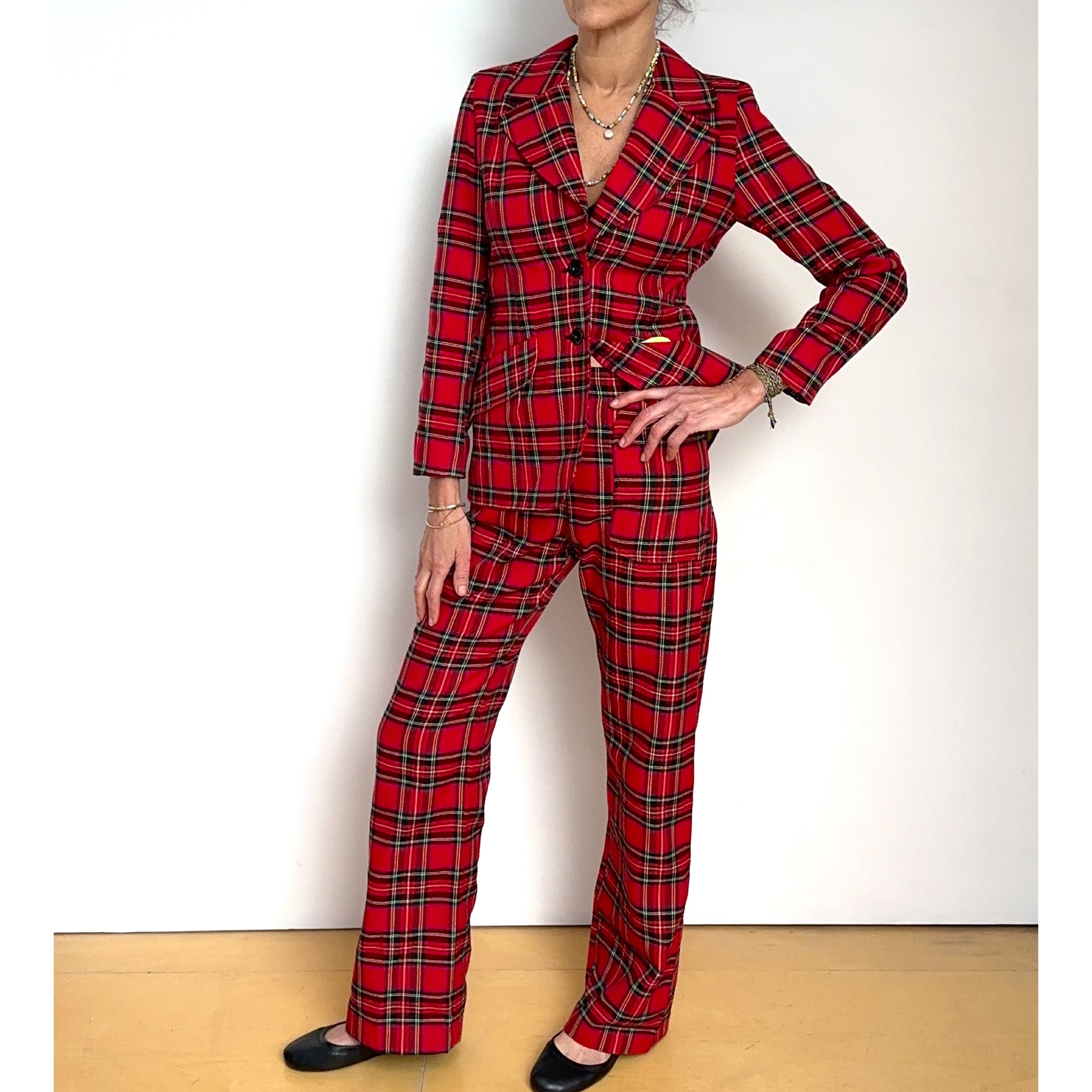 Red plaid 2024 suit womens