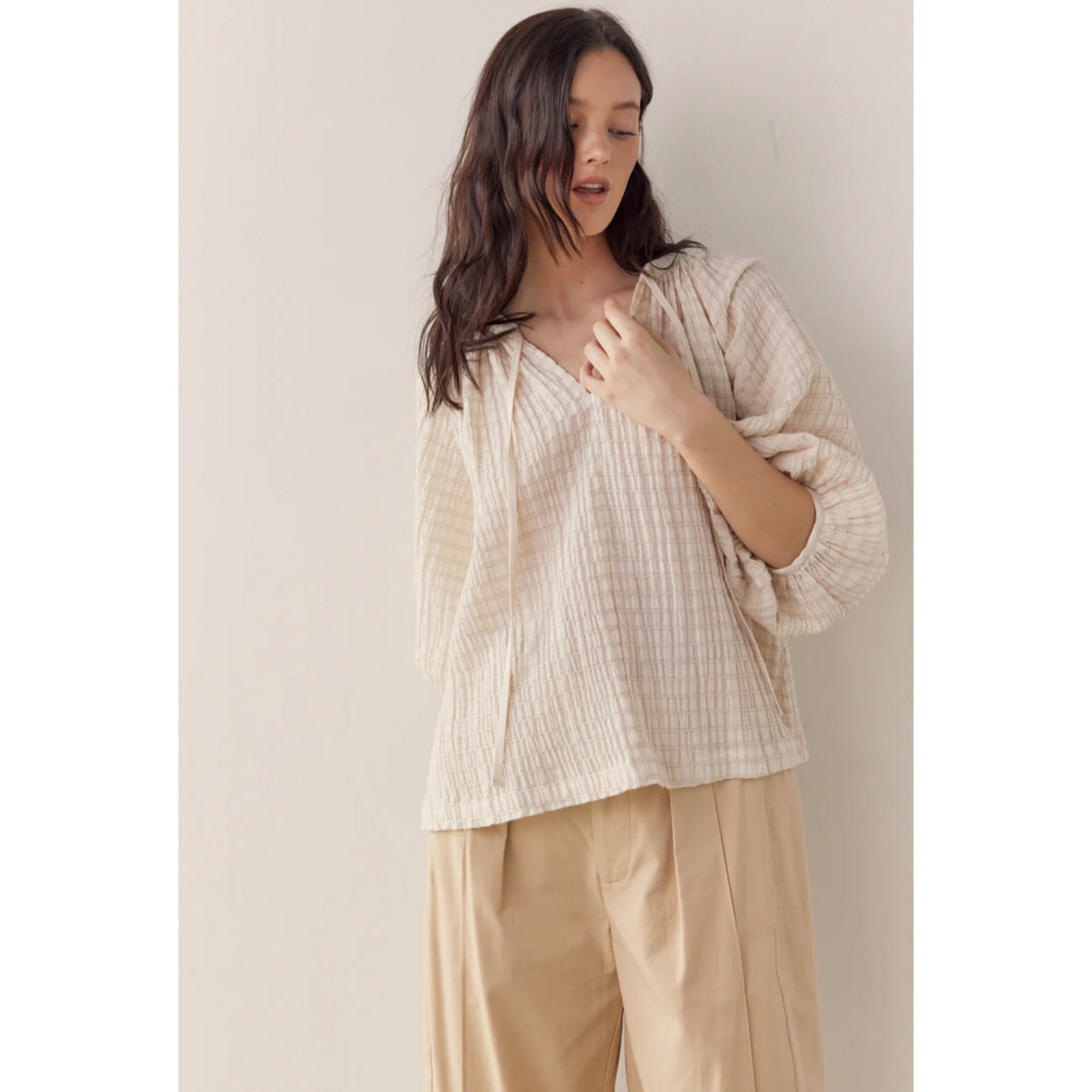 Amente Textured Peasant Blouse Natural