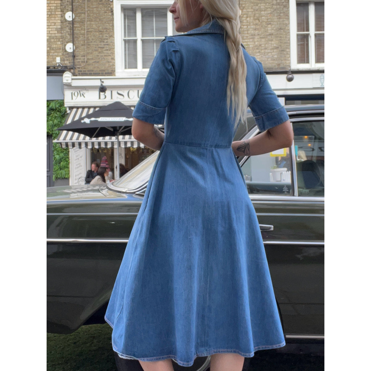 1970s denim midi dress blue