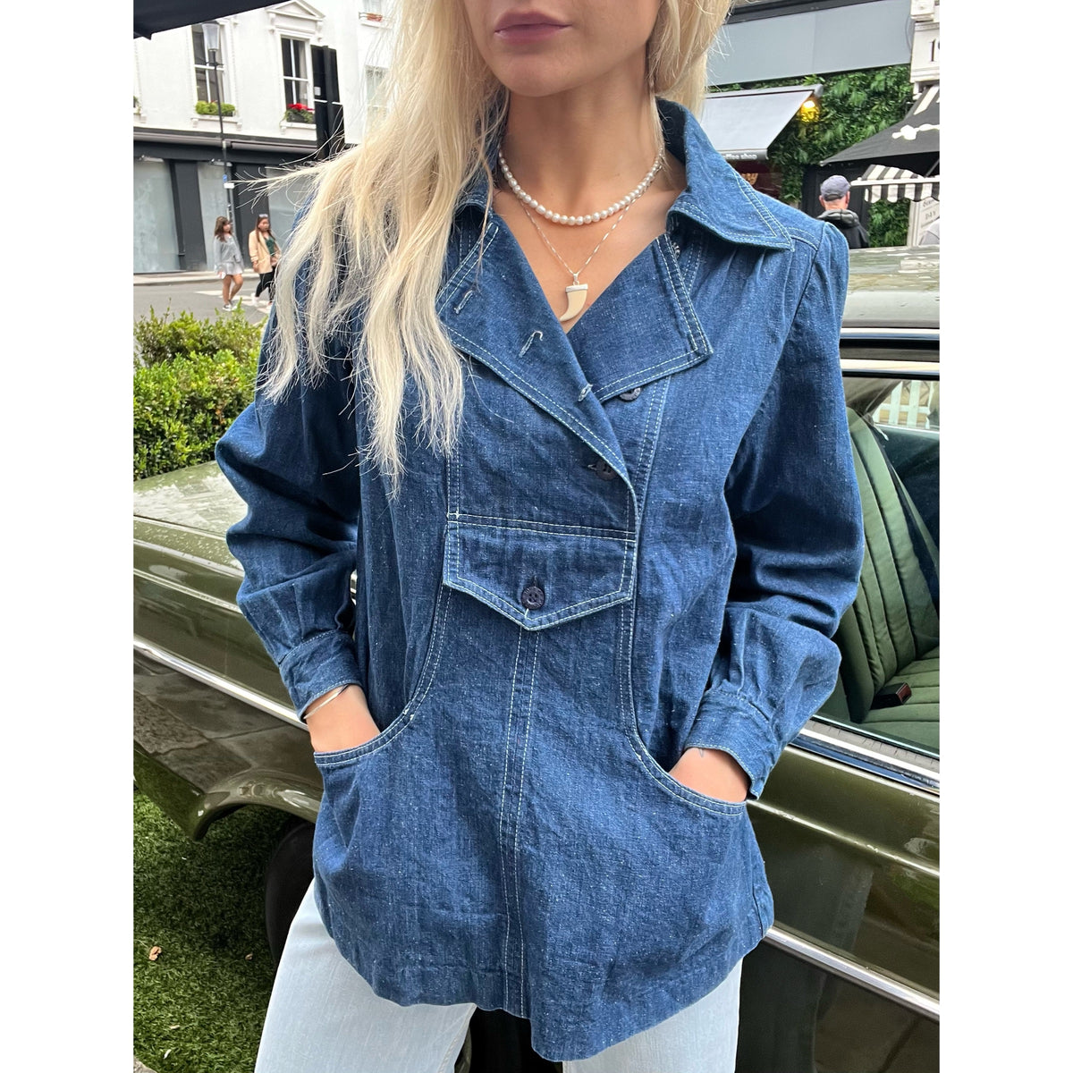 1960s French denim workwear shirt blue