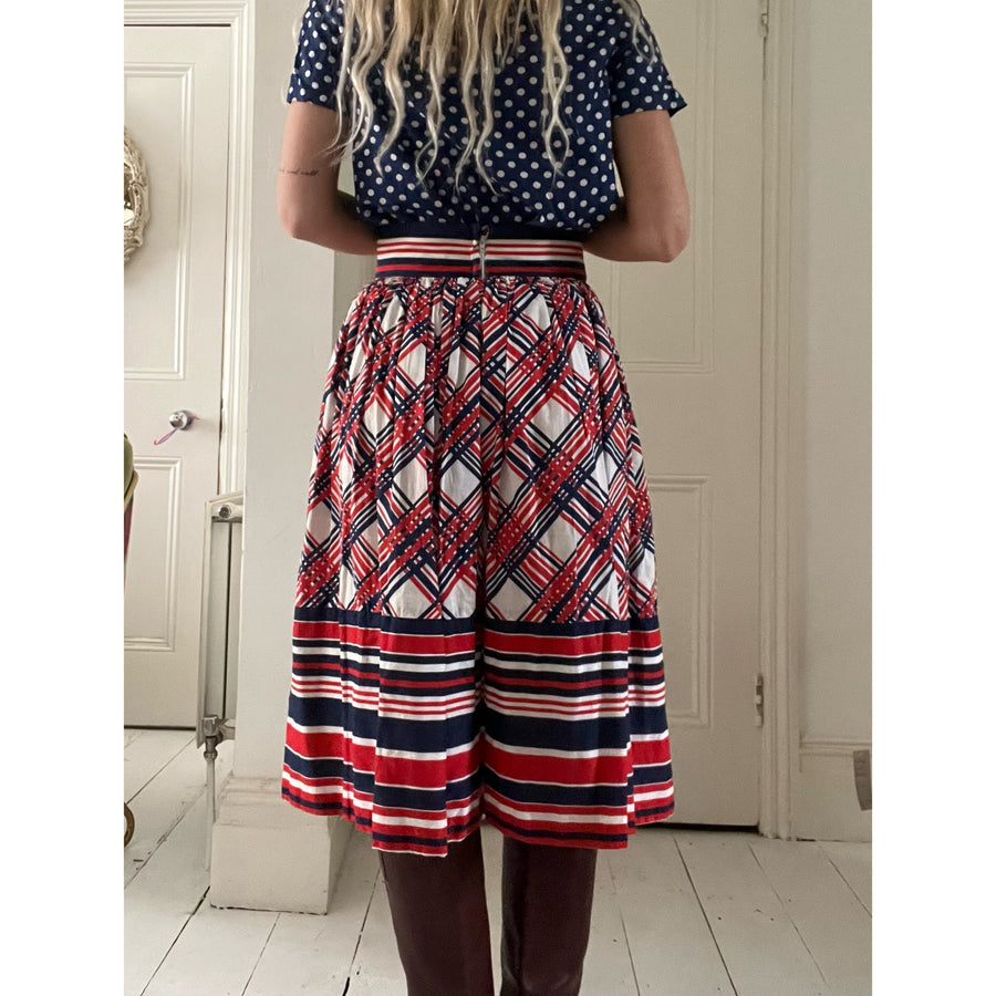 1960s plaid midi skirt red