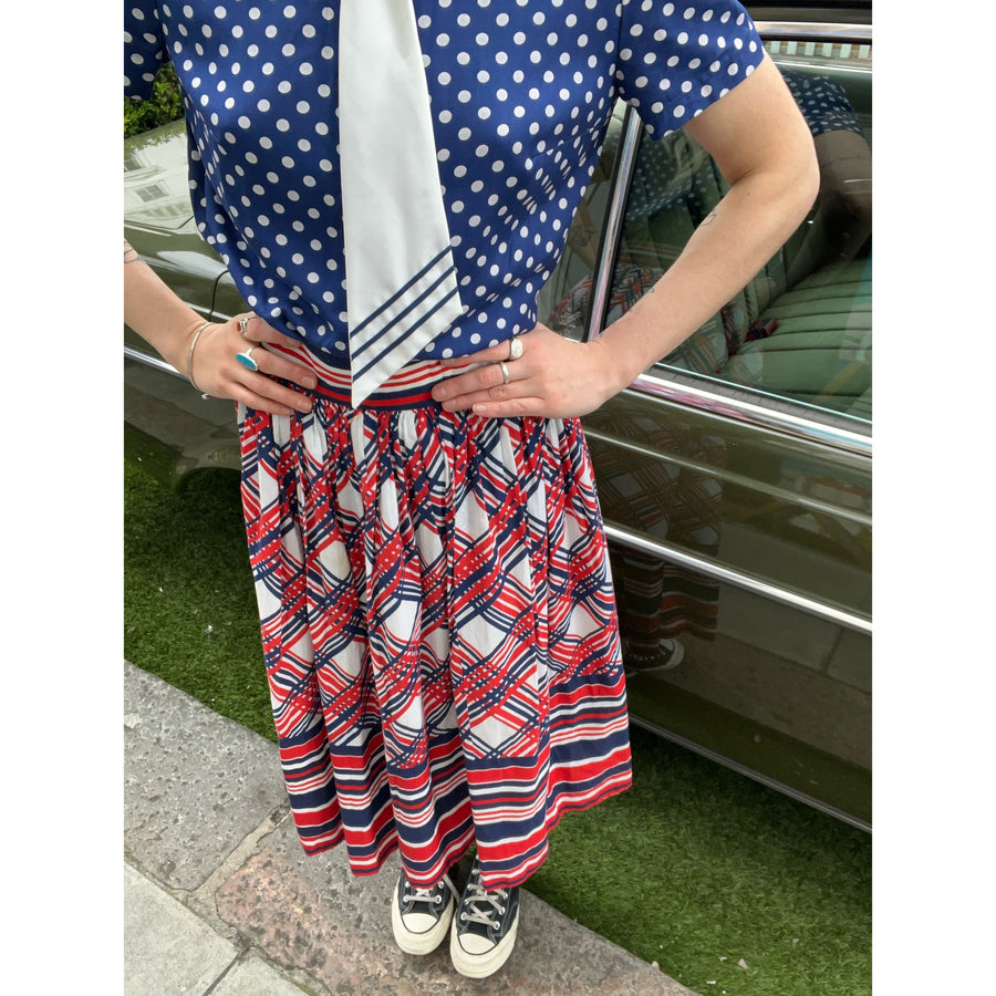 1960s plaid midi skirt red