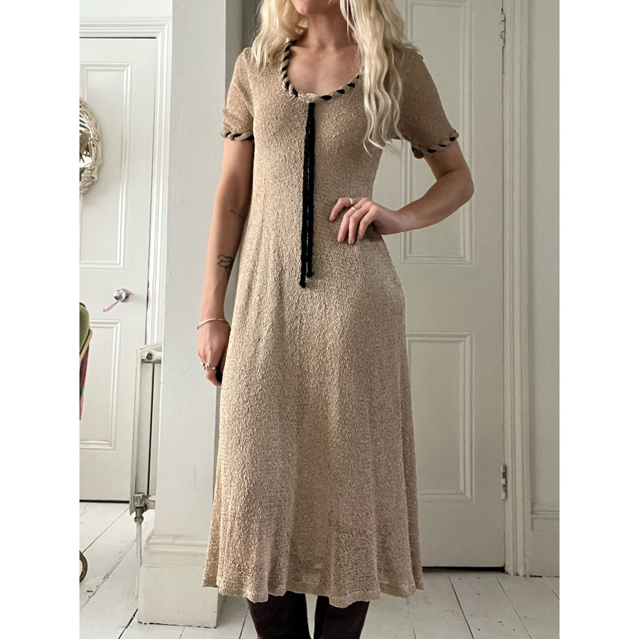 1970s knit midi dress beige