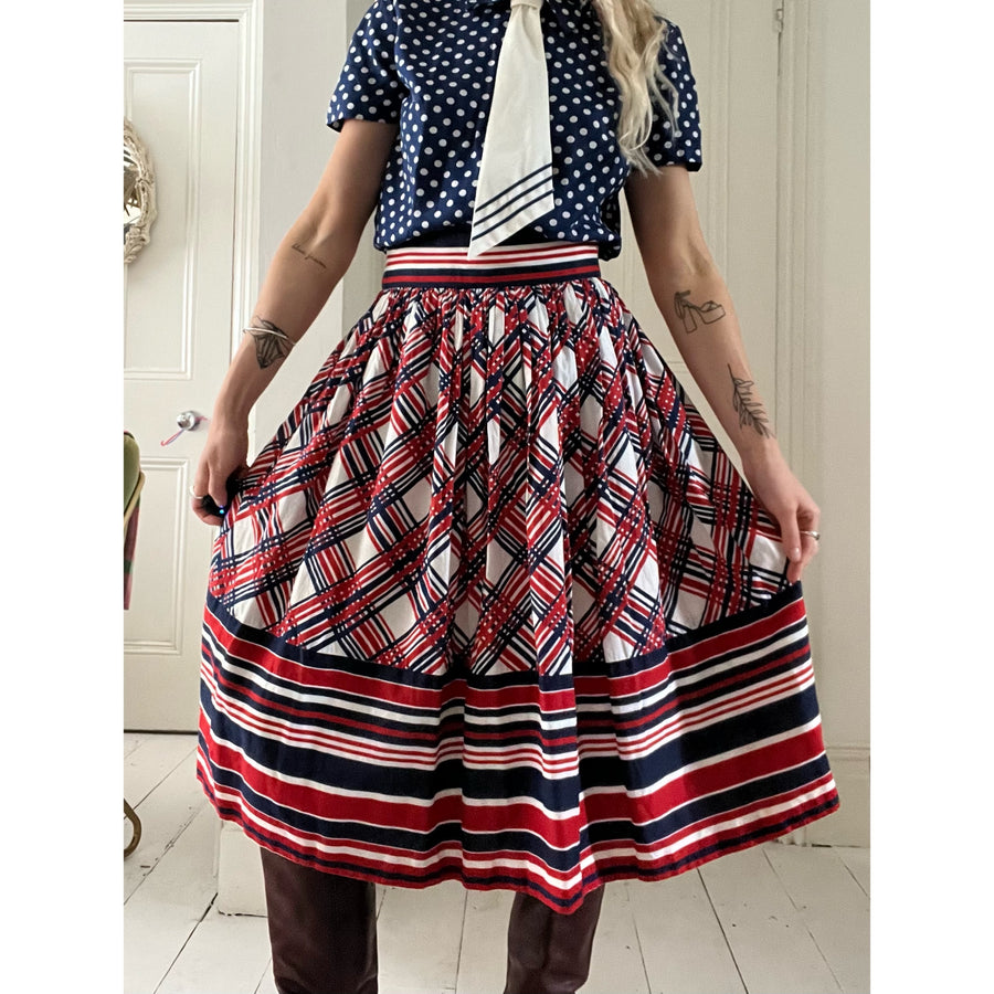 1960s plaid midi skirt red