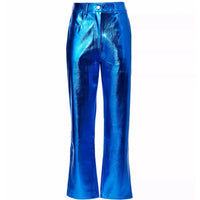 Amy Lynn Blue Metallic Straight Pant