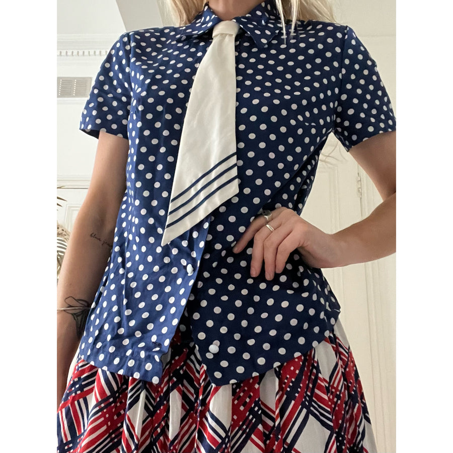 1960s polka dot shirt blue