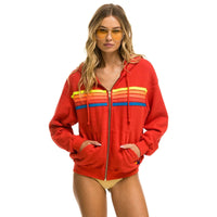 5 Stripe Relaxed Zip Hoodie Red/Neon Rainbow