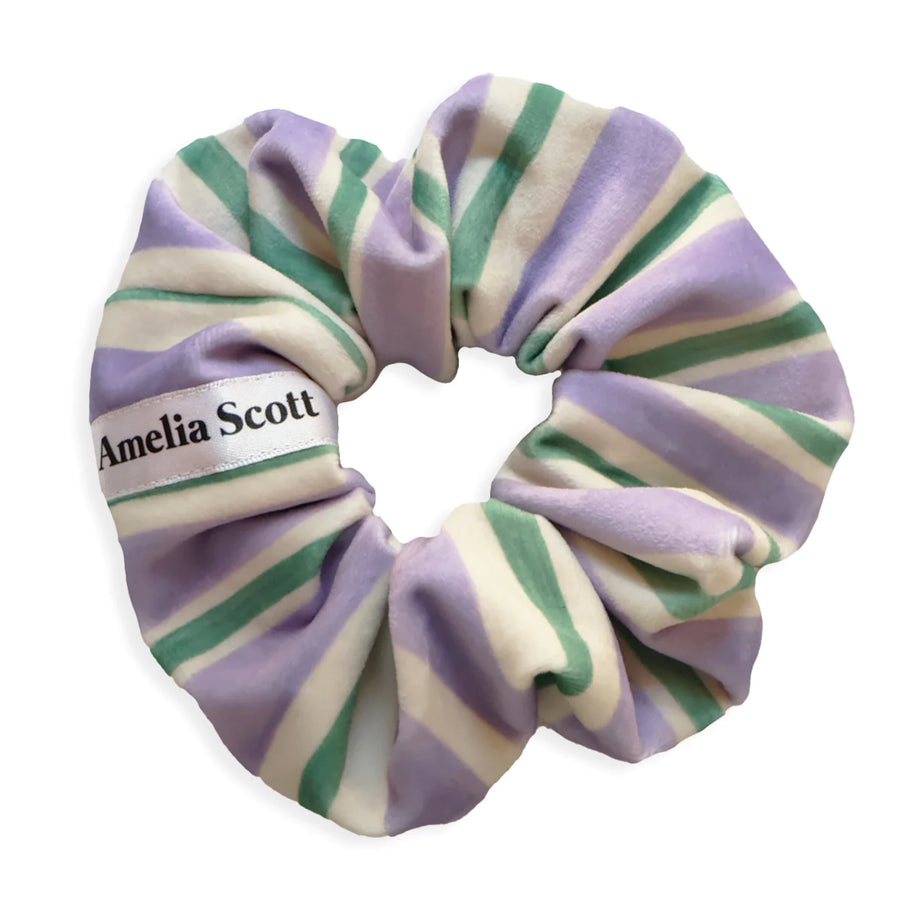 Amelia lilac & green stripe velvet scrunchie