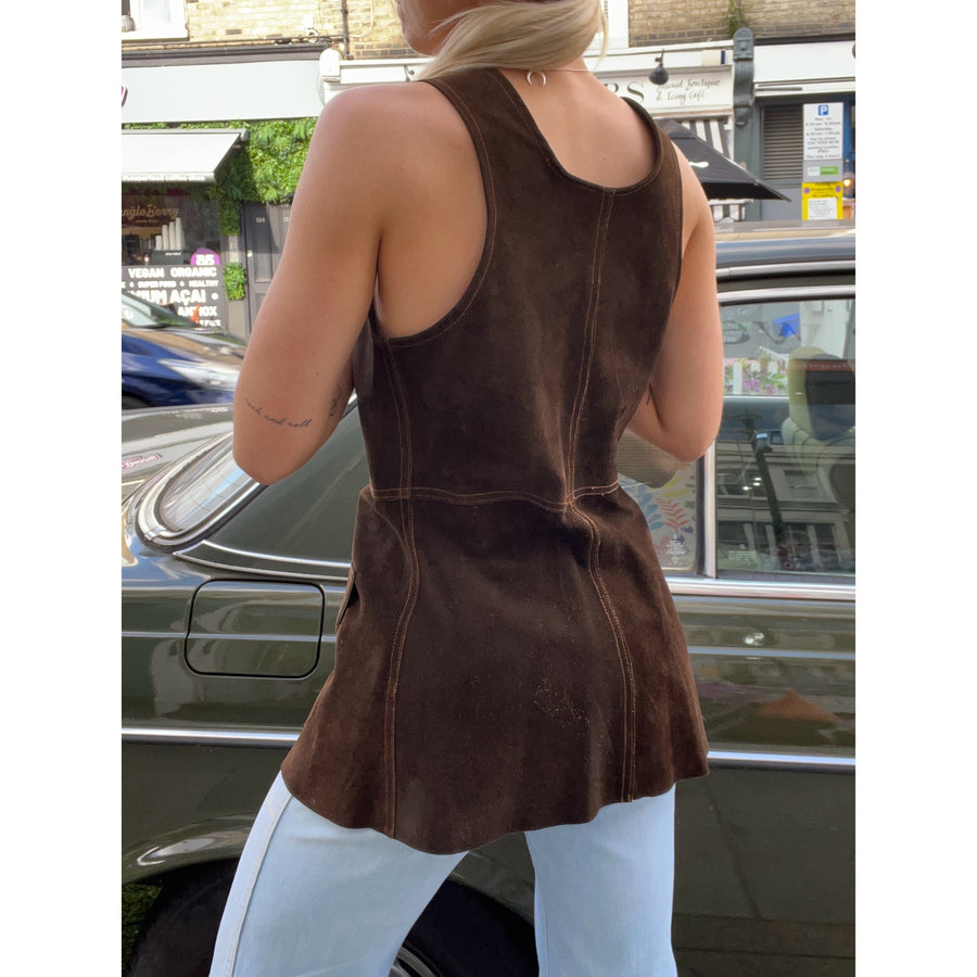 1970s suede zip vest brown