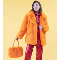 Faux Fur Orange Midi Coat