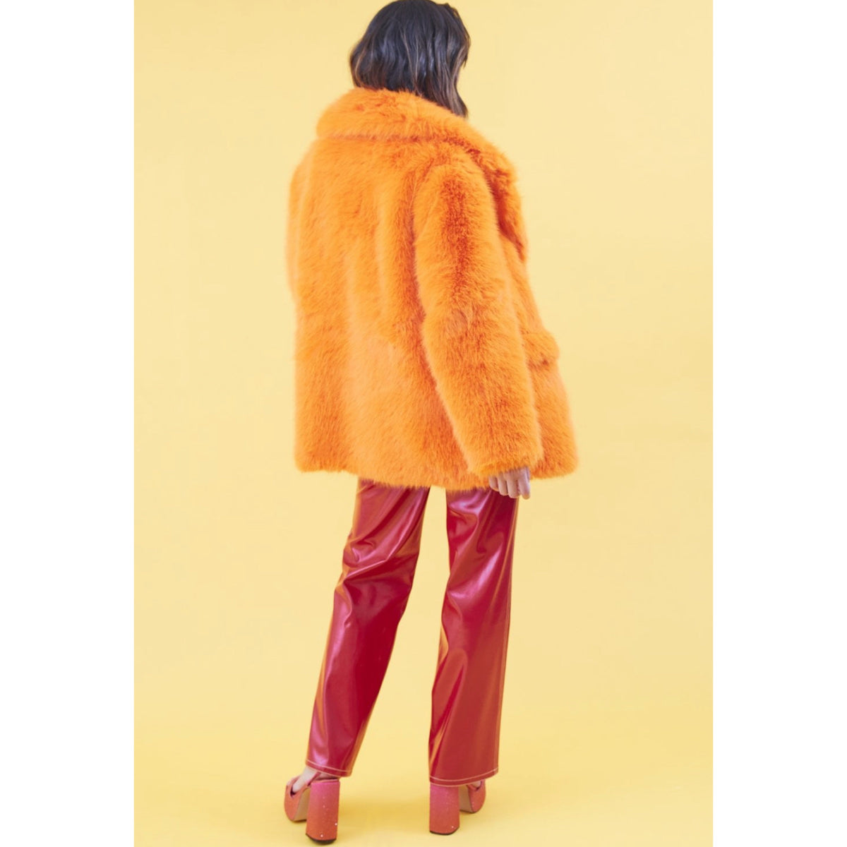 Faux Fur Orange Midi Coat