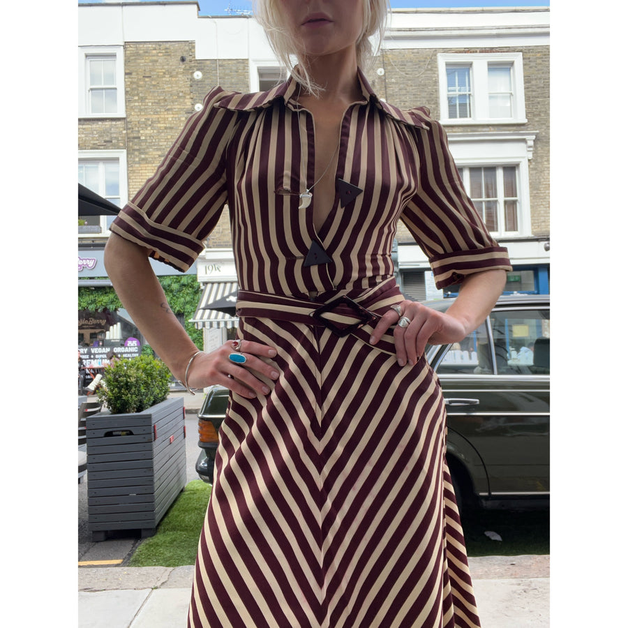 1970s stripe midi dress brown