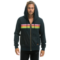 5 Stripe Zip Hoodie Charcoal Pink