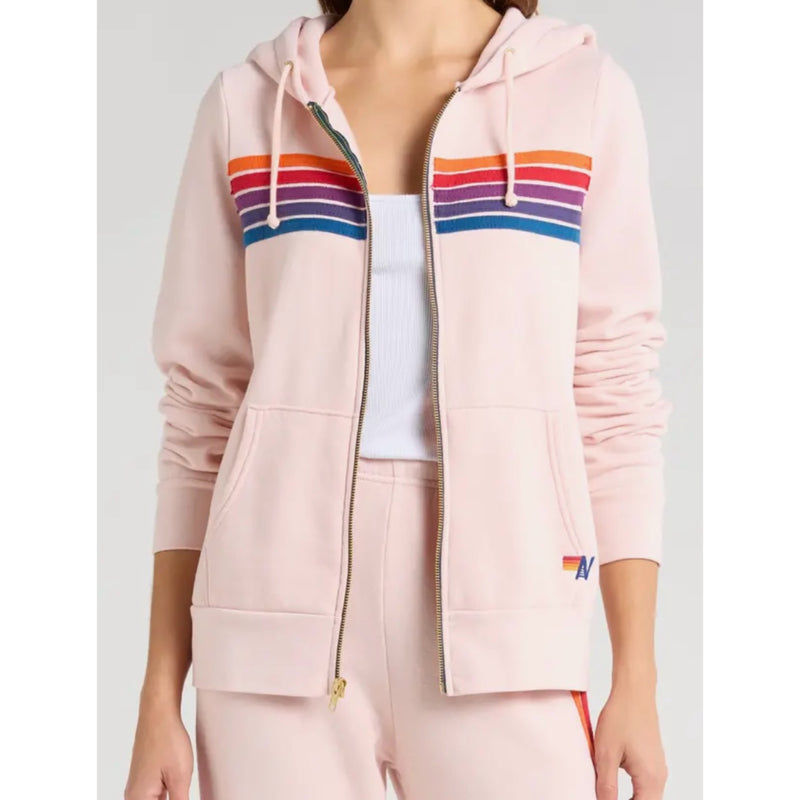 5 Stripe Zip Up Hoodie Light Pink