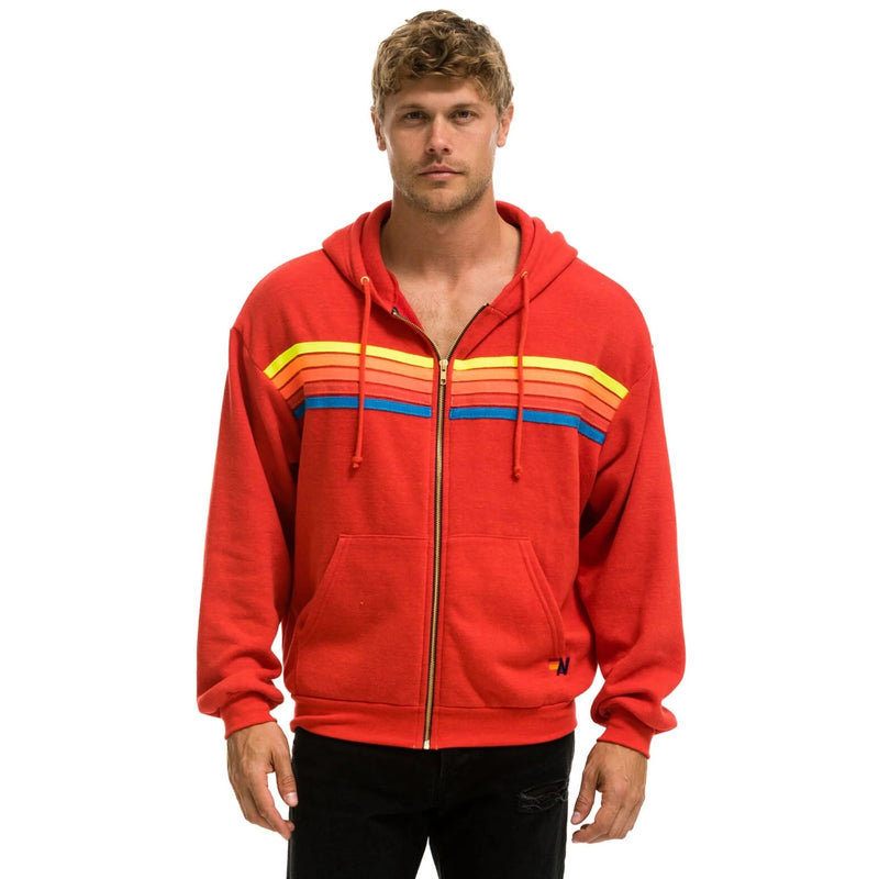 5 Stripe Relaxed Zip Hoodie Red/Neon Rainbow