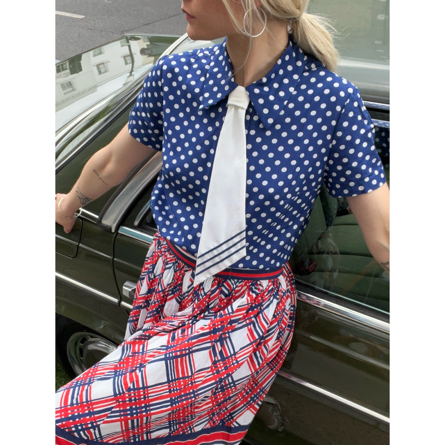 1960s polka dot shirt blue