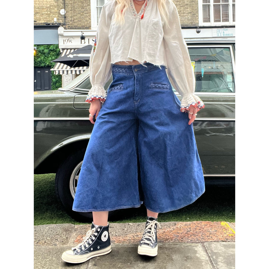 1970s Denim culotte pants blue