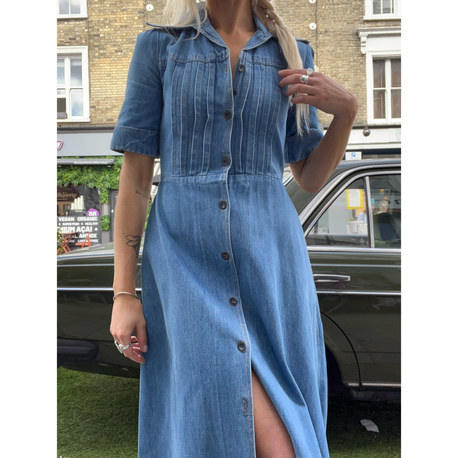 1970s denim midi dress blue