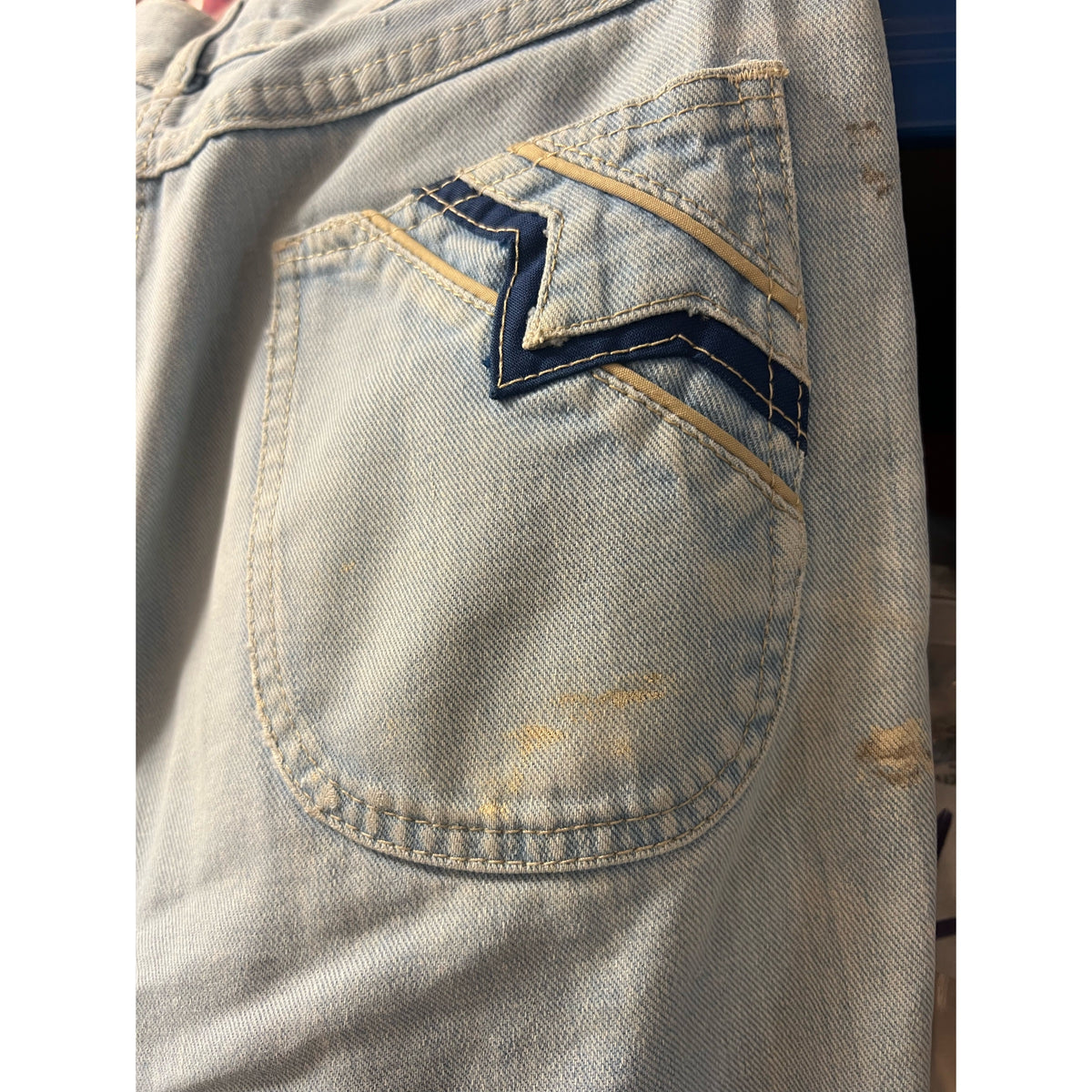 1970s worn-in flare jeans blue