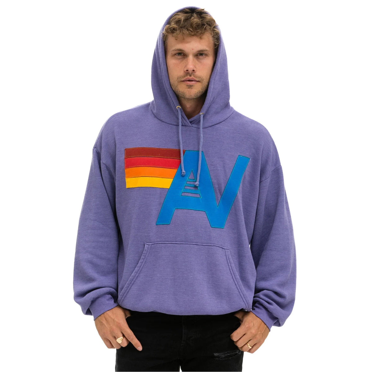 Relaxed Logo Stitch Pullover Hoodie Lavender