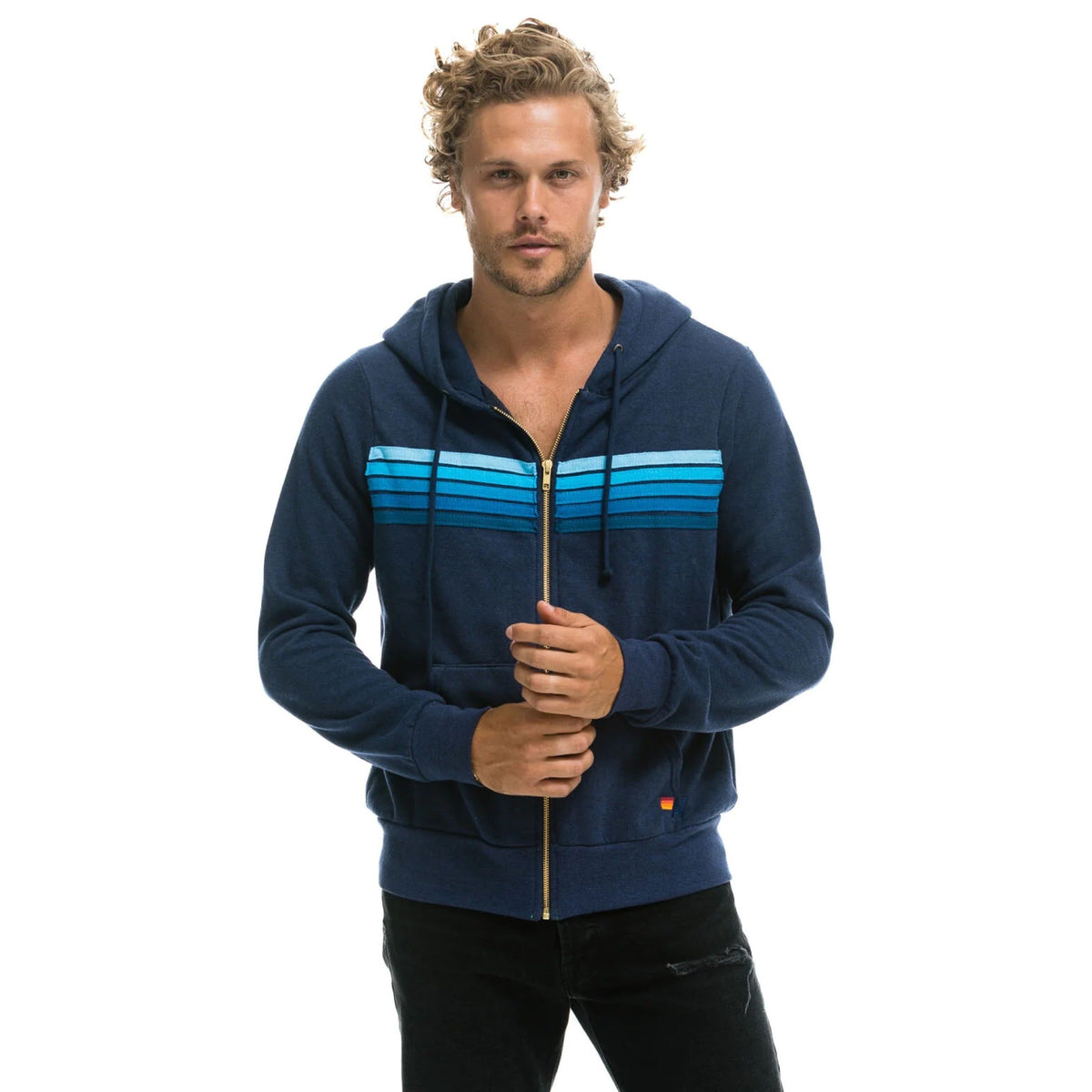 5 Stripe Zip Hoodie Navy/Blue