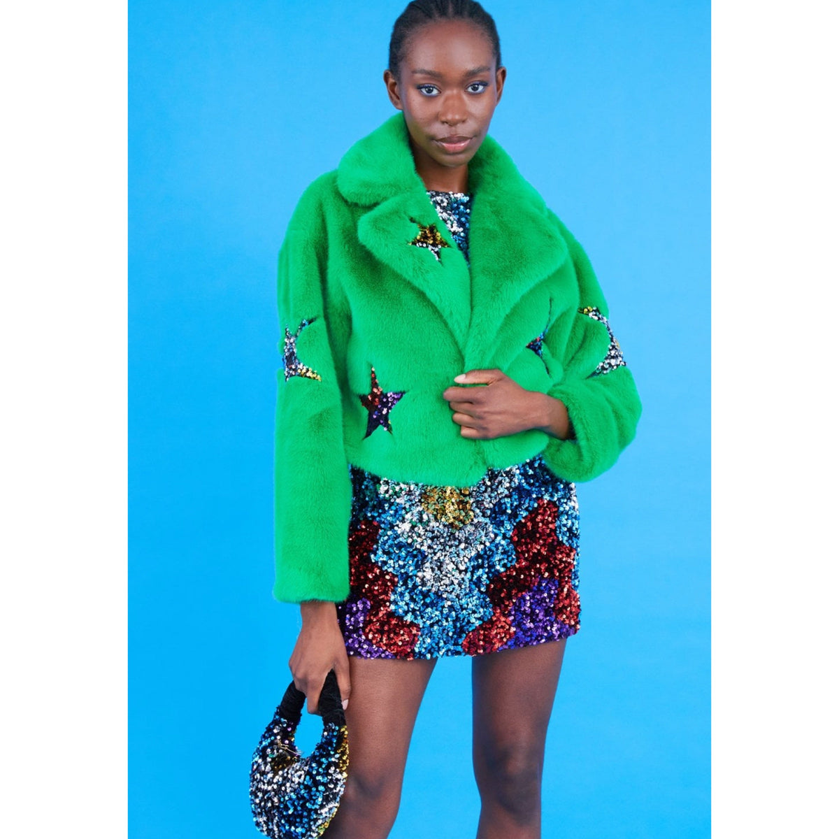 Faux Fur Star Jacket Green