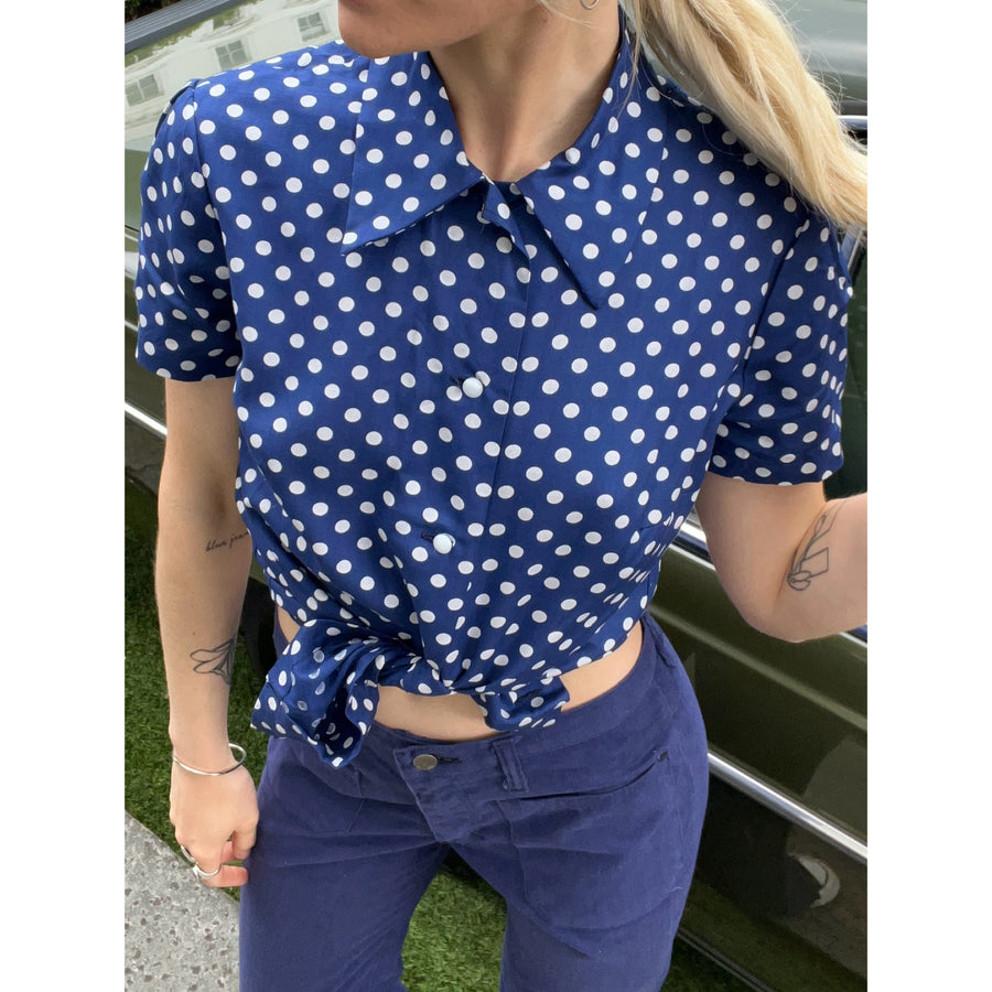 1960s polka dot shirt blue