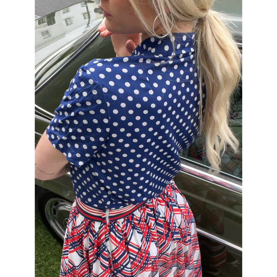 1960s polka dot shirt blue