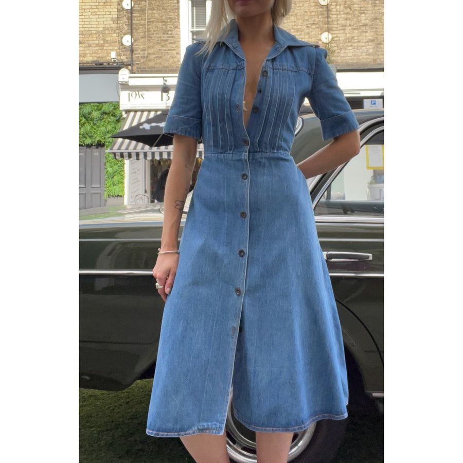 1970s denim midi dress blue