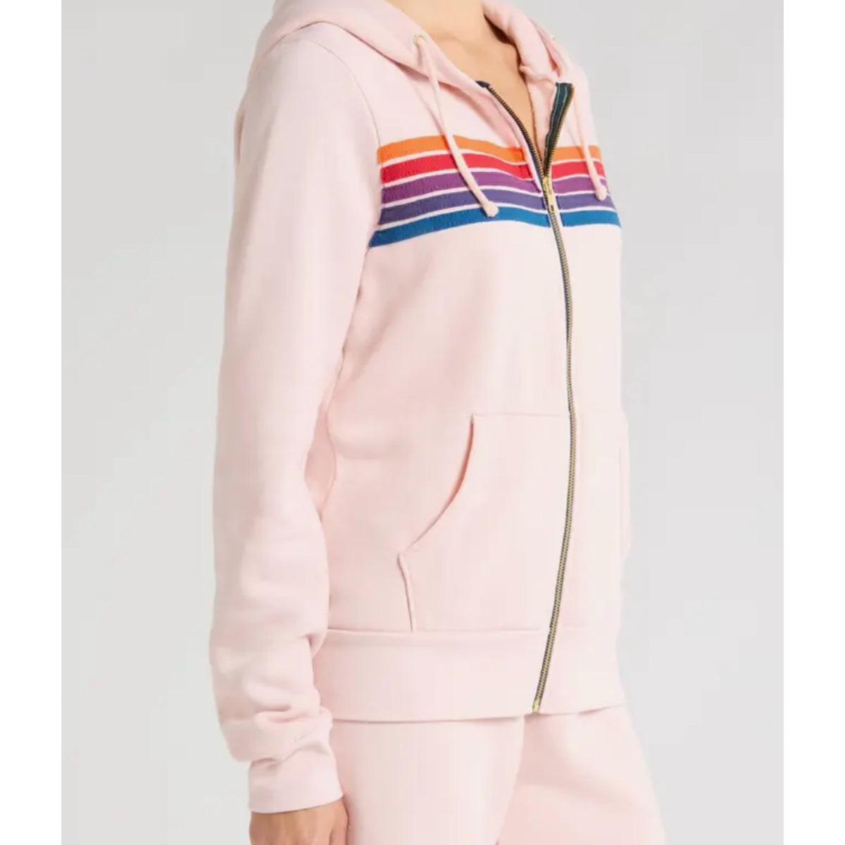 5 Stripe Zip Up Hoodie Light Pink