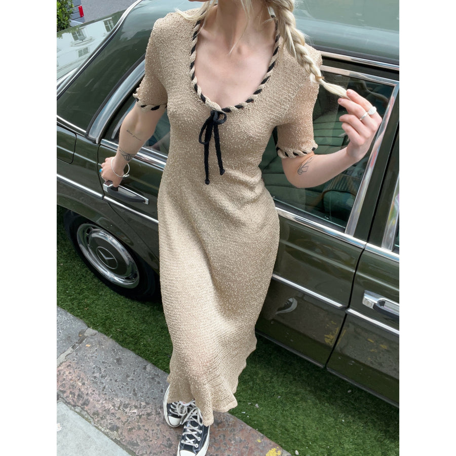 1970s knit midi dress beige