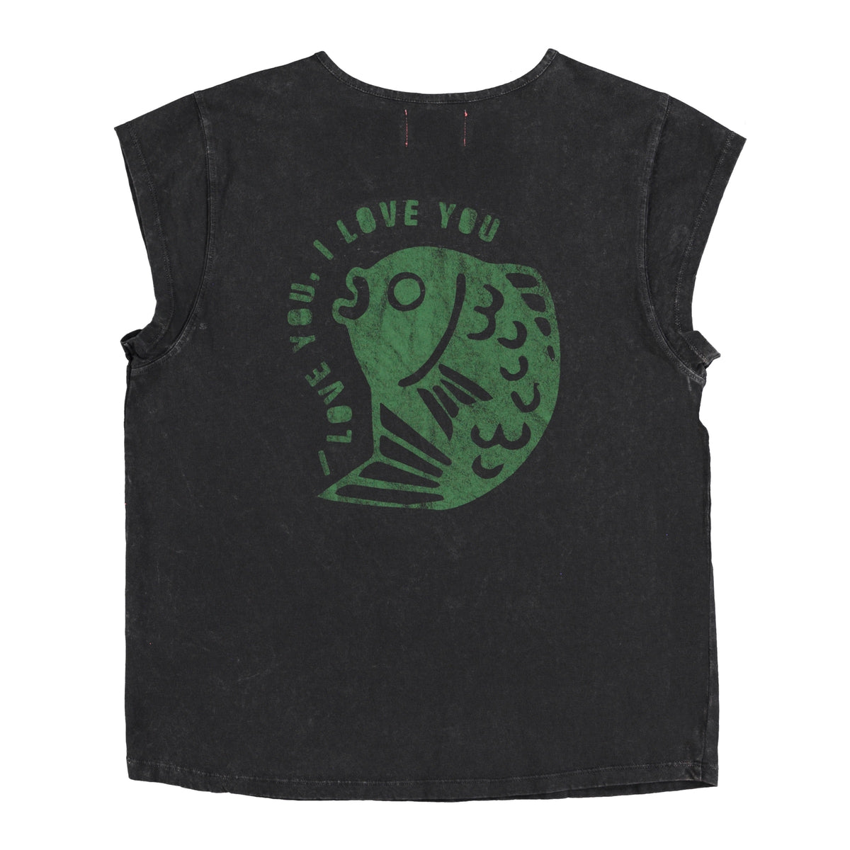 Black T with Green Fish Motif