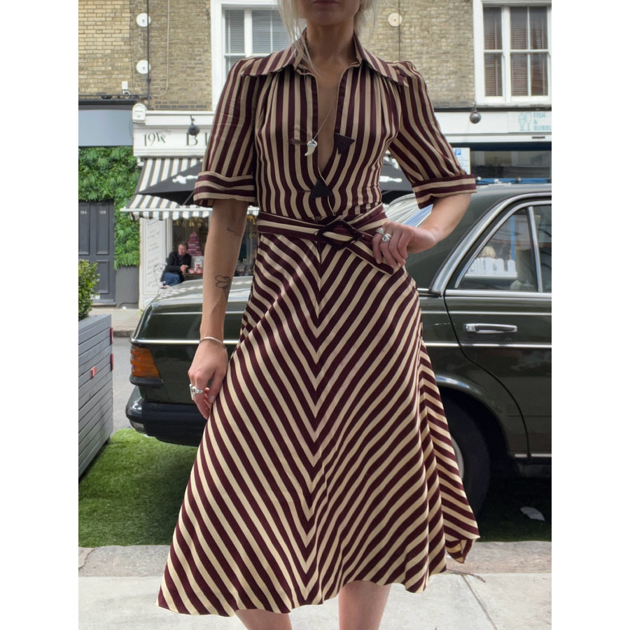 1970s stripe midi dress brown