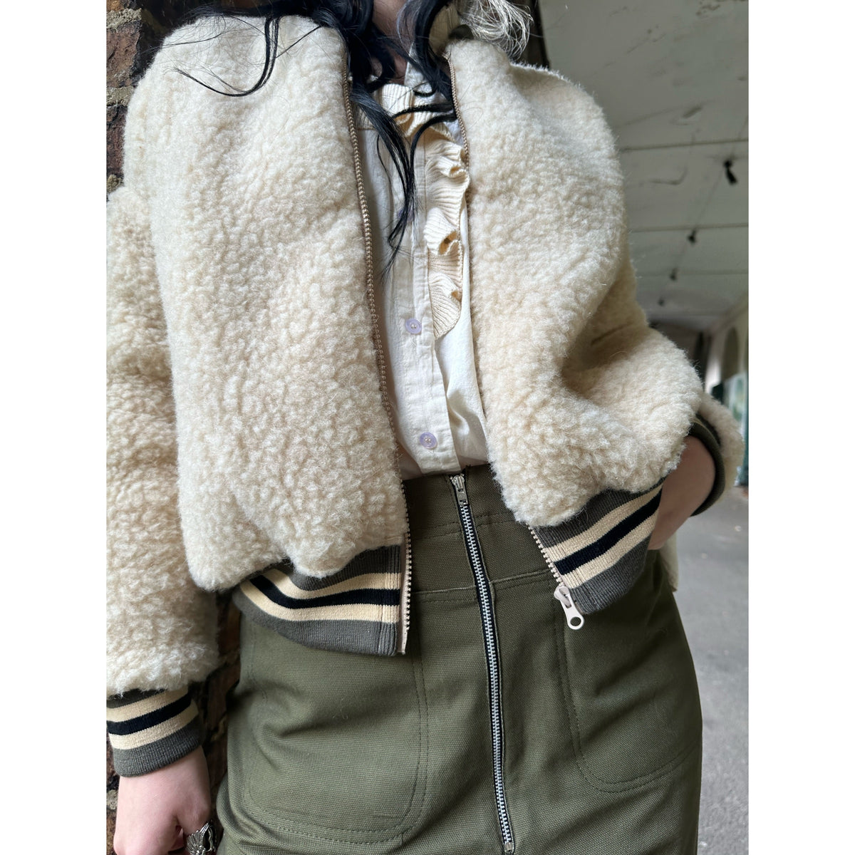 Zip Up Shearling Bomber