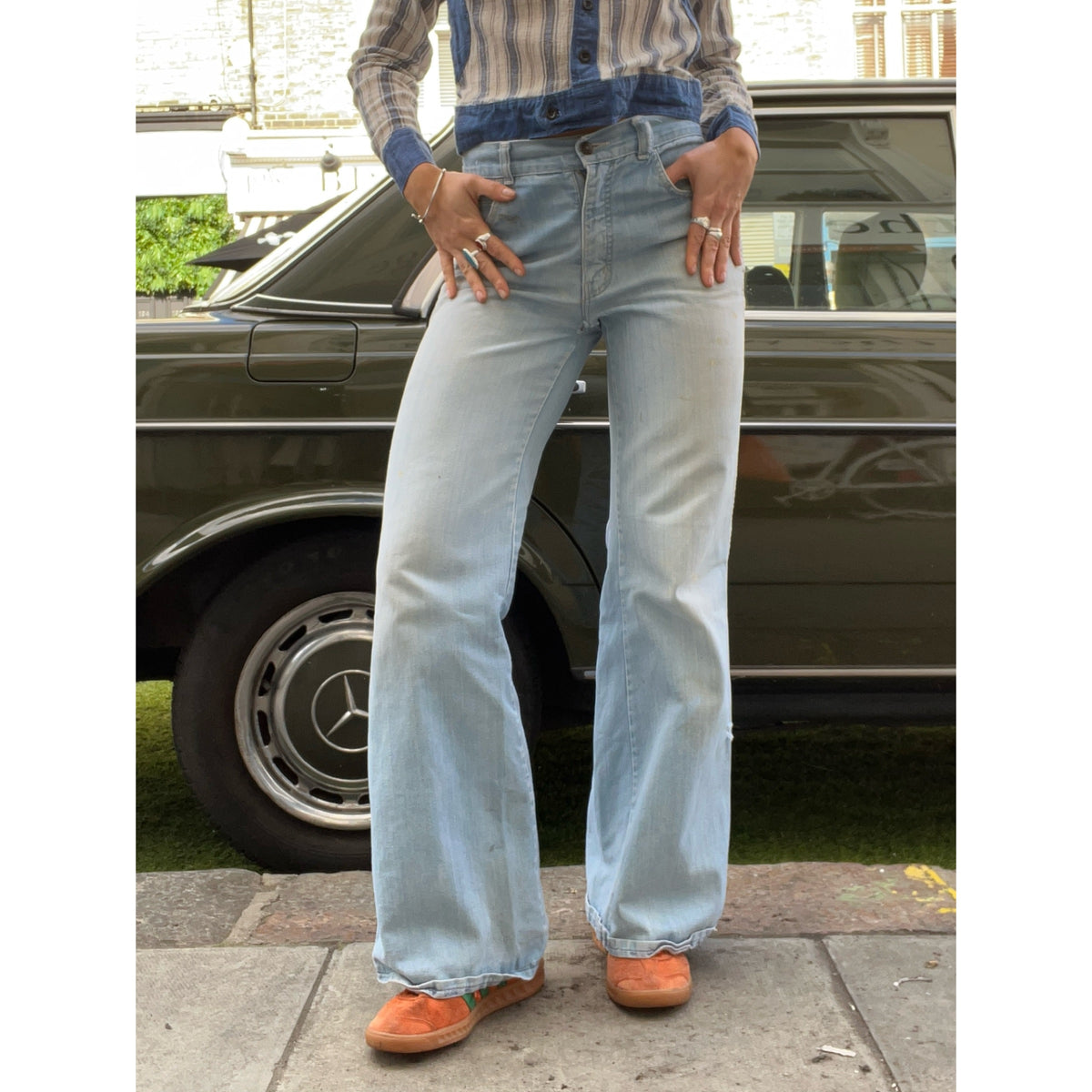 1970s worn-in flare jeans blue