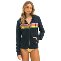 5 Stripe Zip Hoodie Charcoal Pink