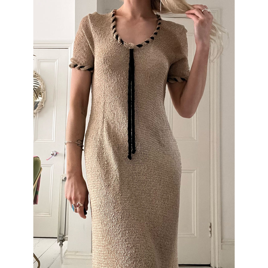 1970s knit midi dress beige