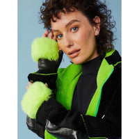 Faux Fur Neon Green Fingerless Gloves