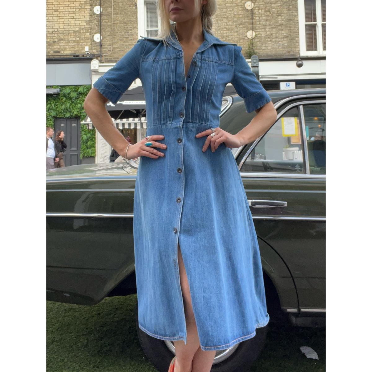 1970s denim midi dress blue