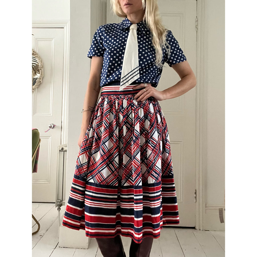 1960s plaid midi skirt red