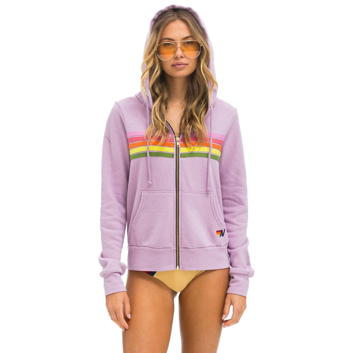 5 Stripe Zip Hoodie Mauve