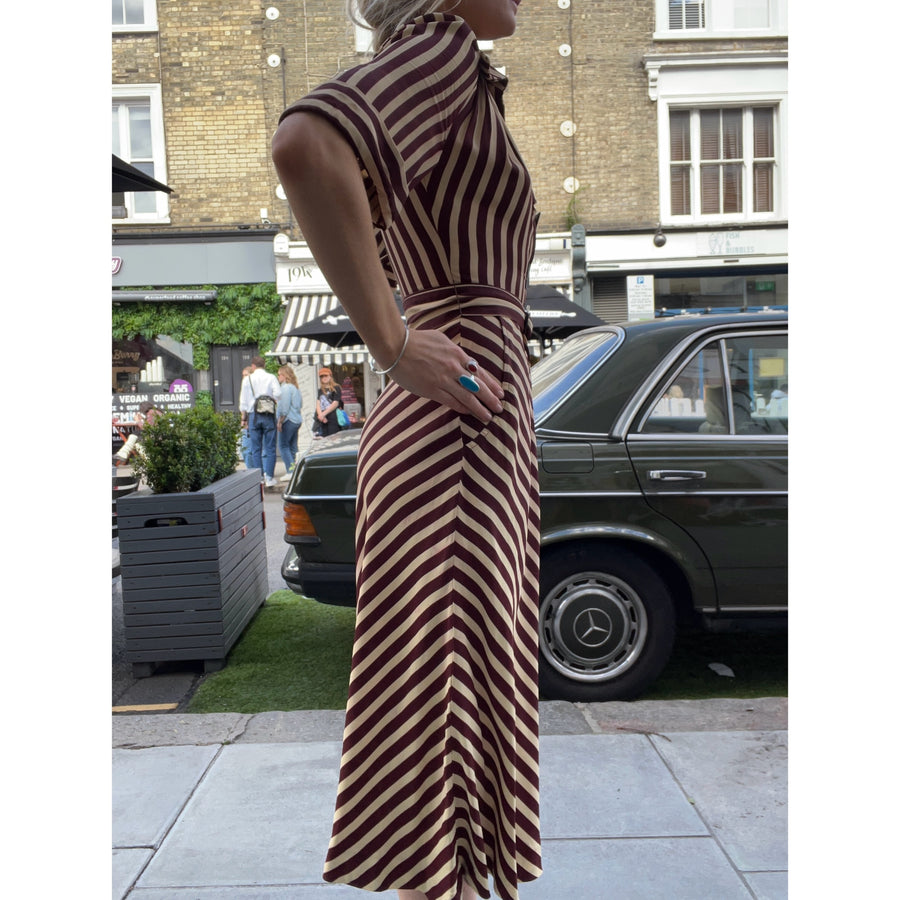 1970s stripe midi dress brown