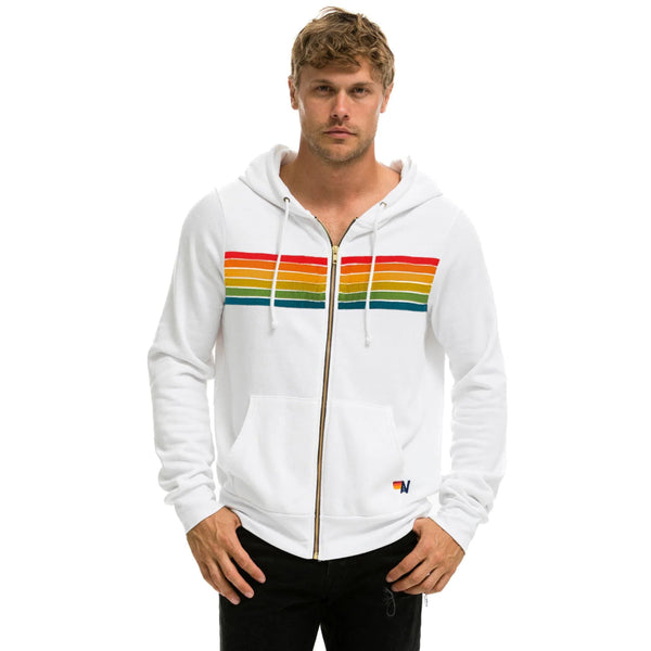 6 Stripe Zip Hoodie White Serape