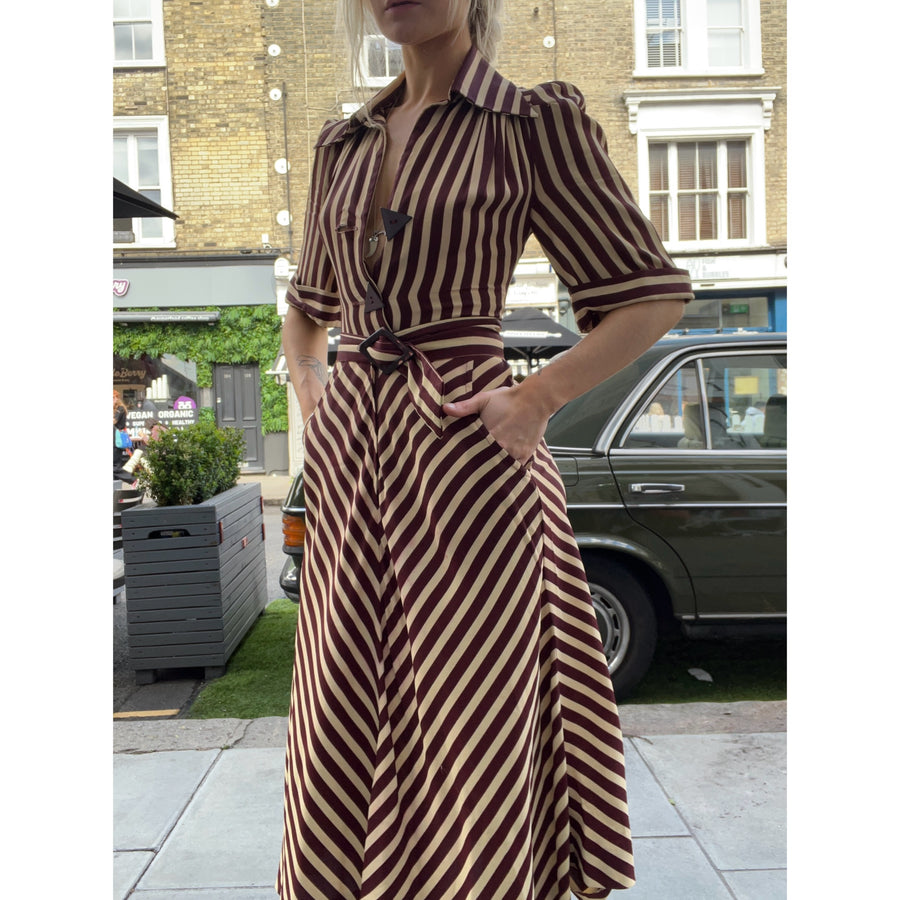 1970s stripe midi dress brown