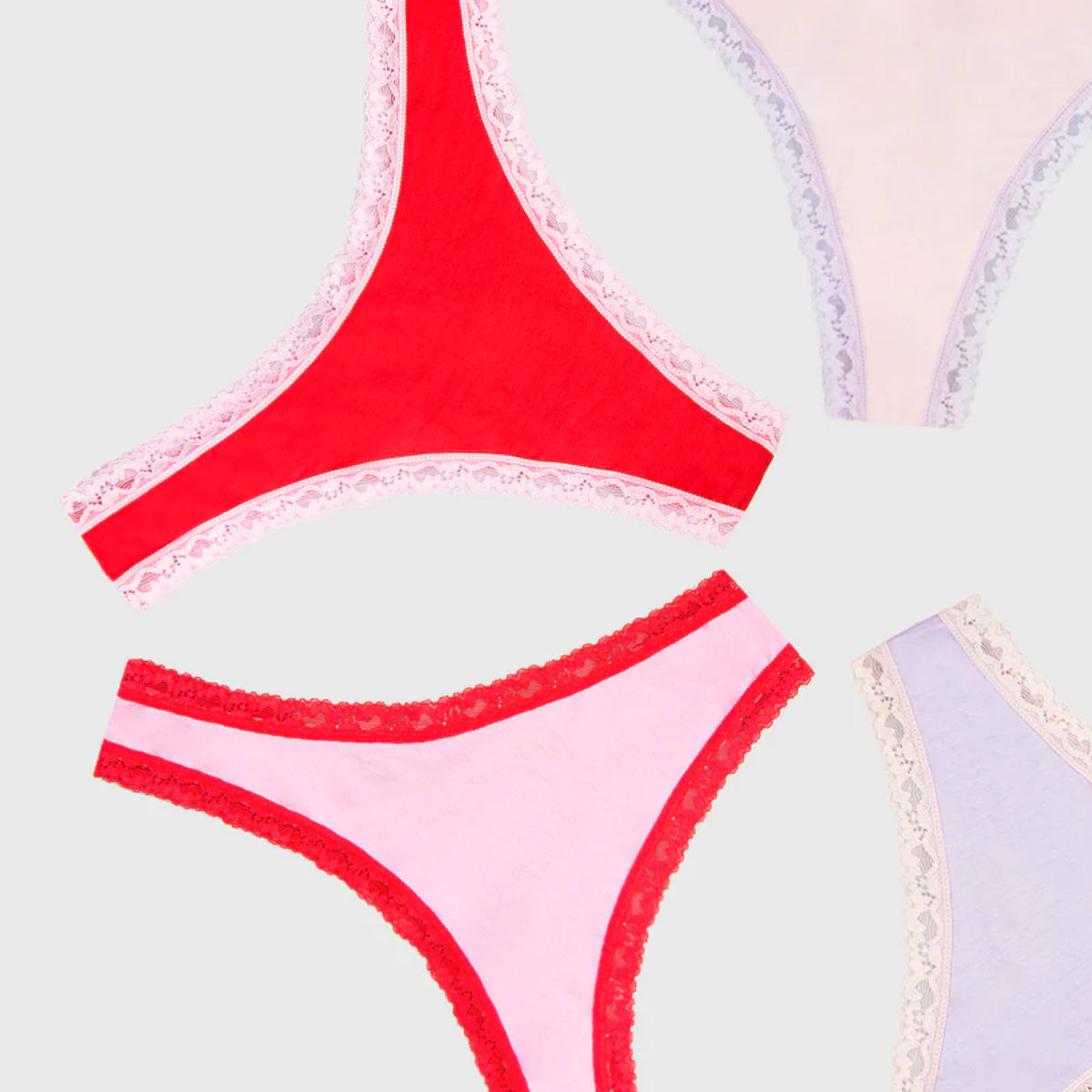 Thong Four Pack Pink/Red Solid Contrast