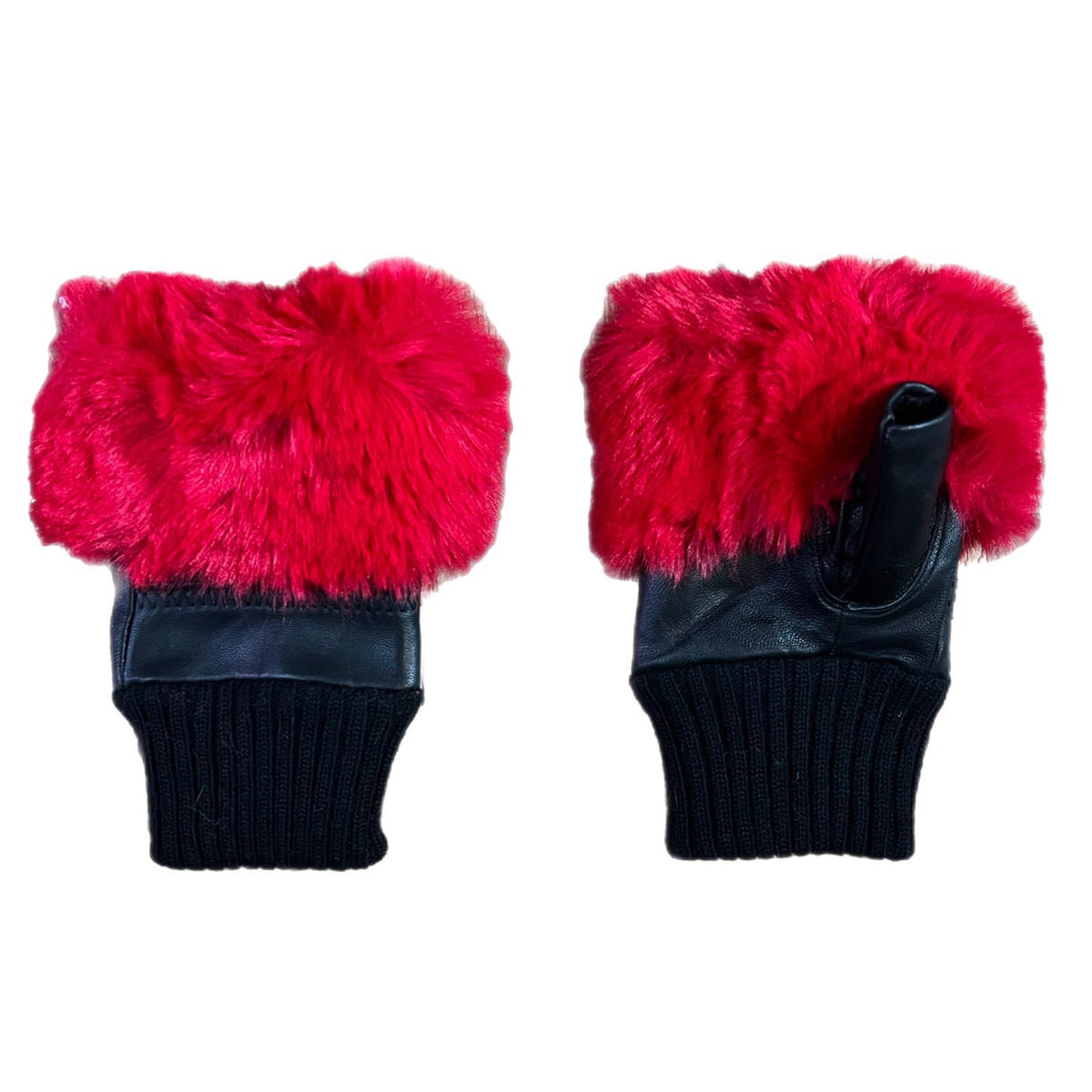 Faux Fur Red Fingerless Gloves