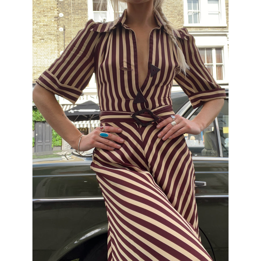 1970s stripe midi dress brown