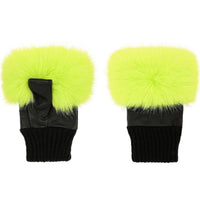 Faux Fur Neon Yellow Fingerless Gloves