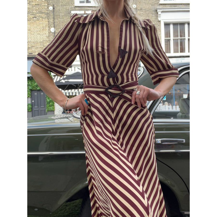 1970s stripe midi dress brown