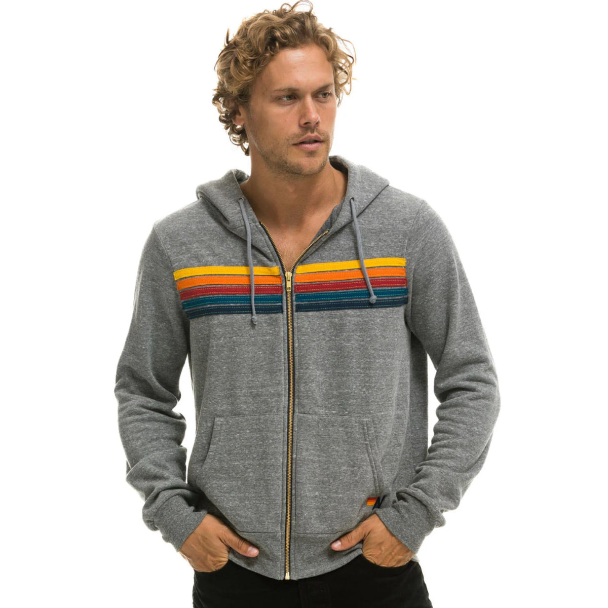 5 Stripe Heather Grey Zip Up